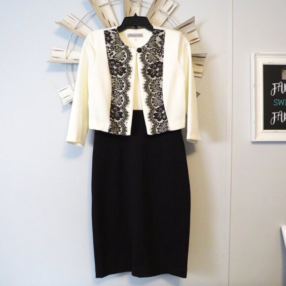 Beautiful 2 Pcs Danny &‎ Nicoles Dress Black & Cream Dress w/ Lace Size 6 - Picture 2 of 16